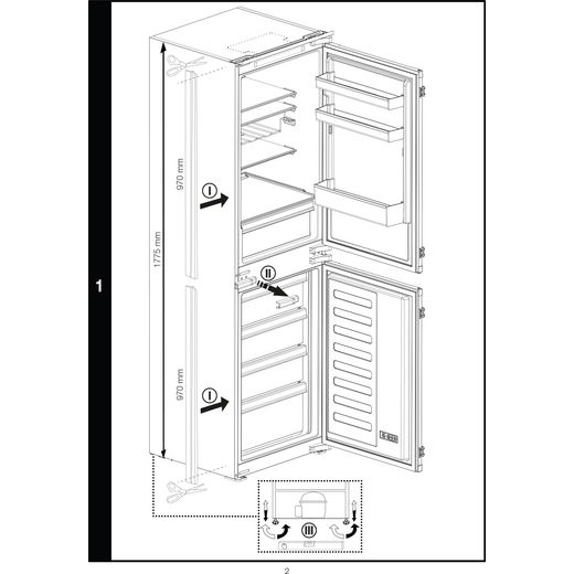 Beko Integrated 50/50 Fridge Freezer with Sliding Door Fixing Kit - White - Annotation - Dimension shot